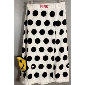 Victoria's Secret PINK Polka Dot Plush Spa Bath Wrap Towel Cover Up Smiley Face